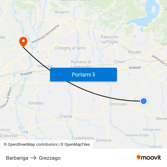 Barbariga to Grezzago map