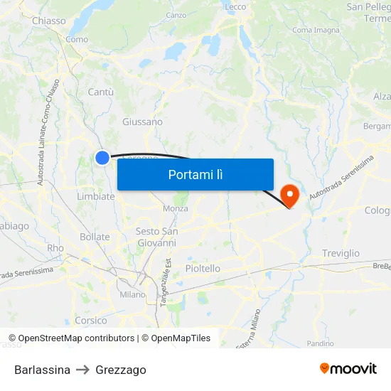 Barlassina to Grezzago map
