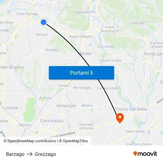 Barzago to Grezzago map