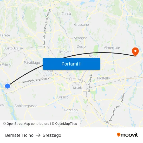 Bernate Ticino to Grezzago map