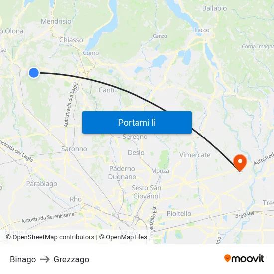 Binago to Grezzago map