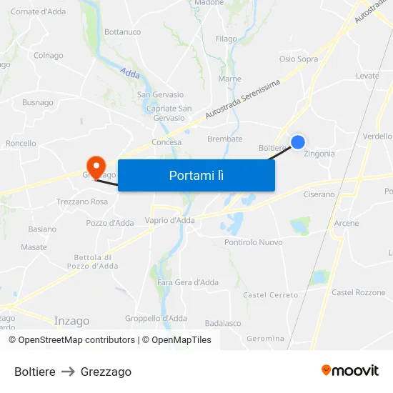 Boltiere to Grezzago map