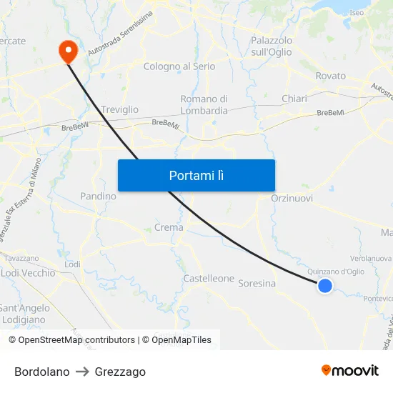 Bordolano to Grezzago map