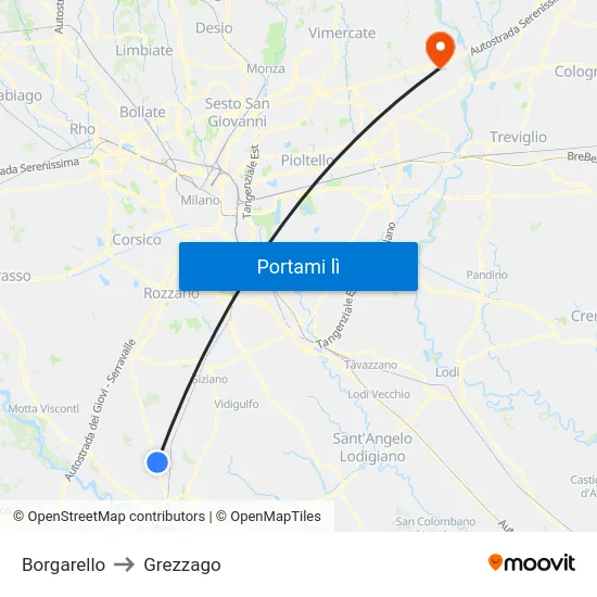 Borgarello to Grezzago map