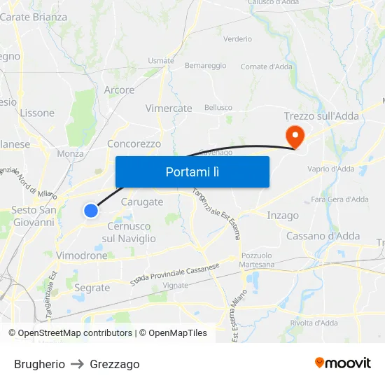 Brugherio to Grezzago map