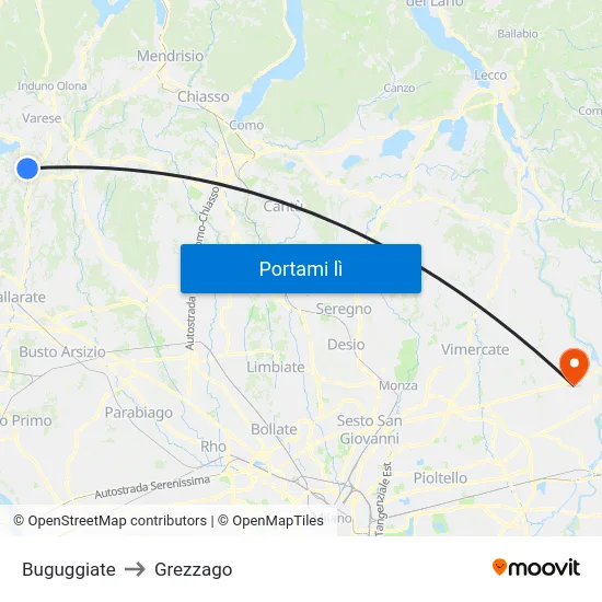 Buguggiate to Grezzago map