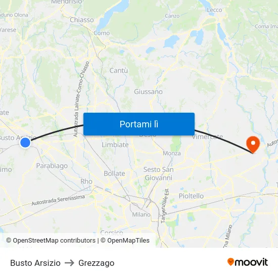 Busto Arsizio to Grezzago map