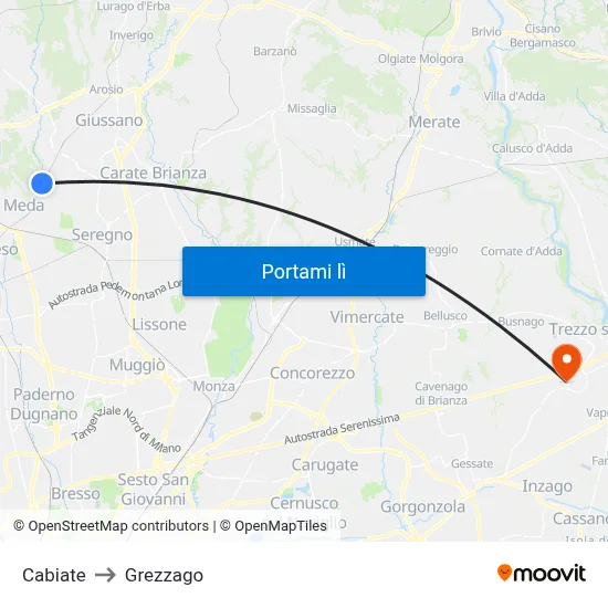 Cabiate to Grezzago map