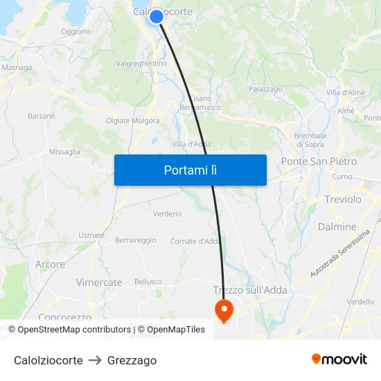 Calolziocorte to Grezzago map