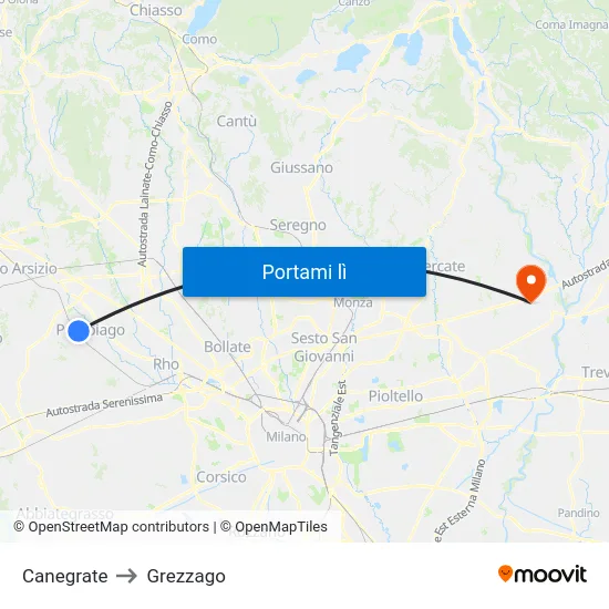 Canegrate to Grezzago map