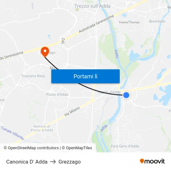 Canonica D' Adda to Grezzago map