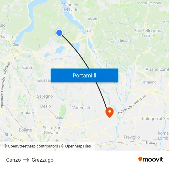 Canzo to Grezzago map