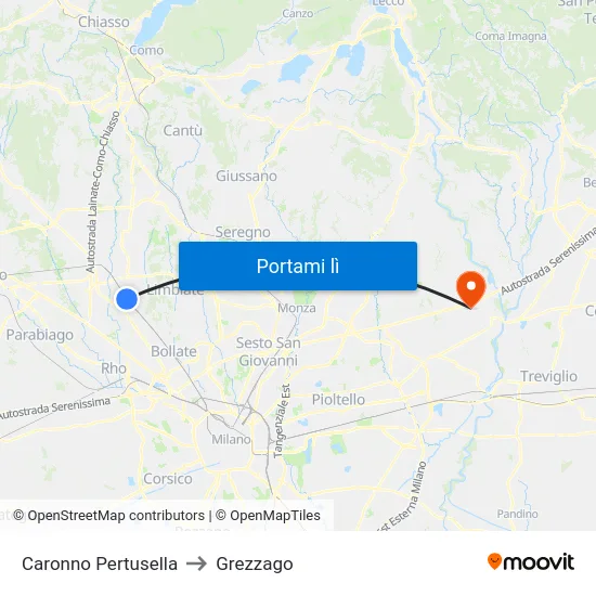 Caronno Pertusella to Grezzago map