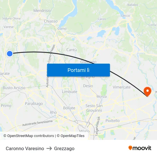 Caronno Varesino to Grezzago map