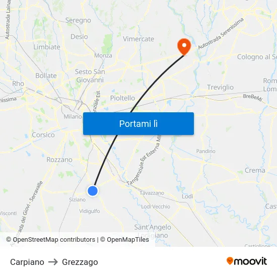 Carpiano to Grezzago map