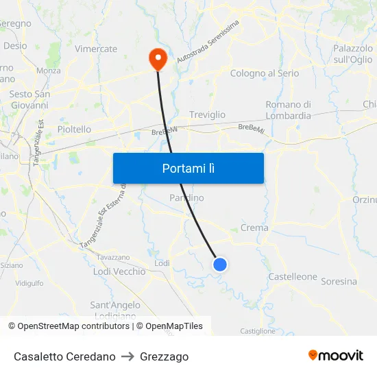 Casaletto Ceredano to Grezzago map
