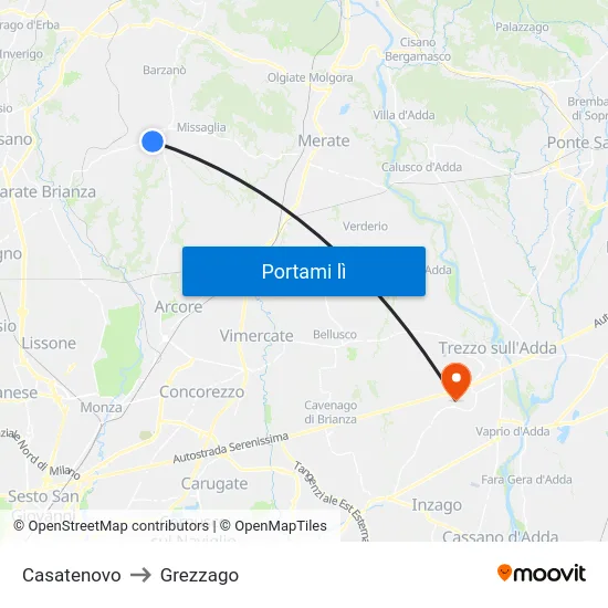 Casatenovo to Grezzago map