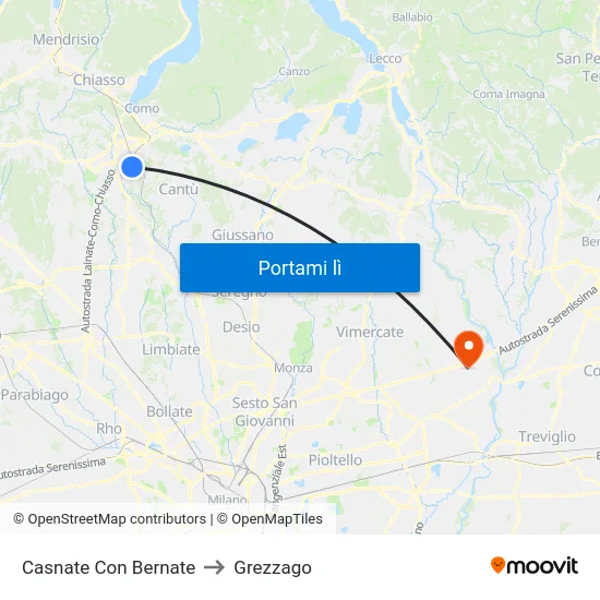 Casnate Con Bernate to Grezzago map