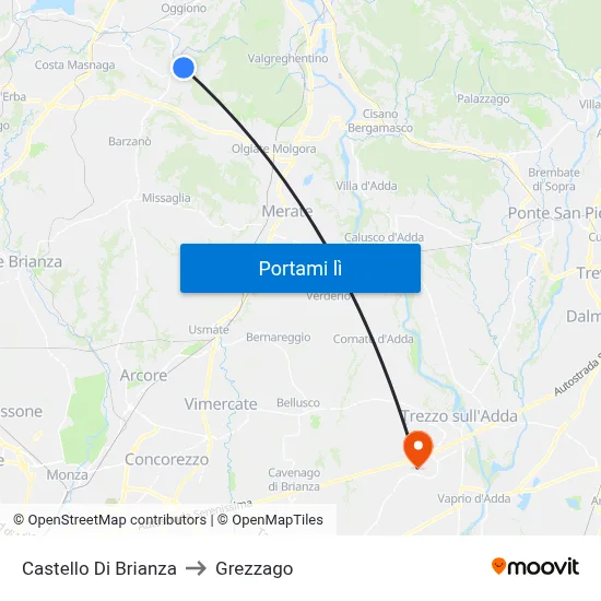 Castello Di Brianza to Grezzago map