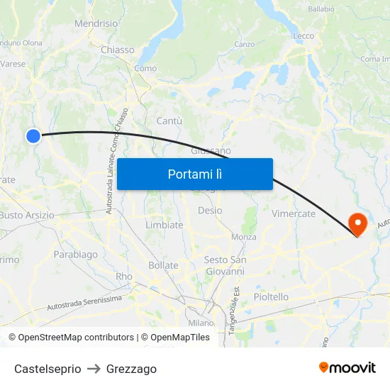 Castelseprio to Grezzago map