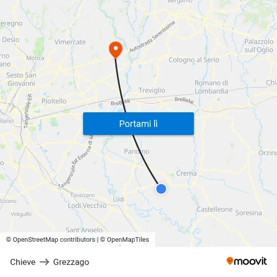 Chieve to Grezzago map