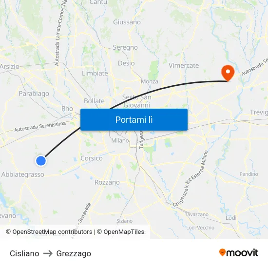 Cisliano to Grezzago map