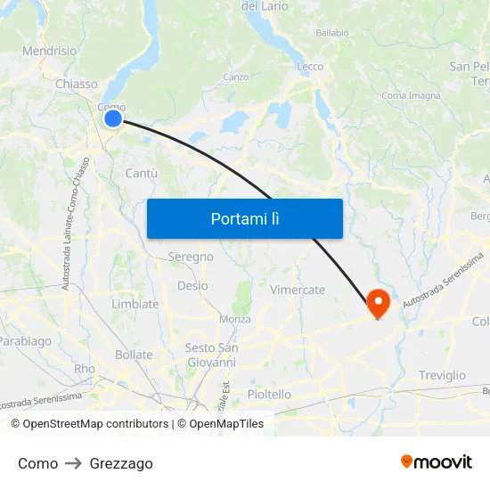 Como to Grezzago map
