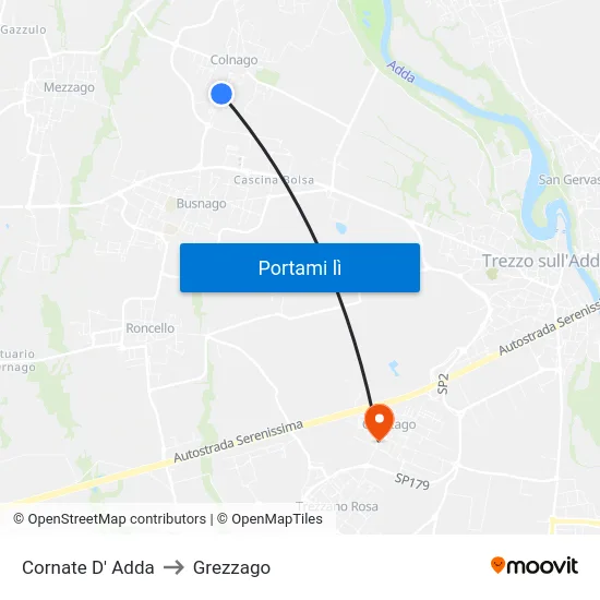 Cornate D' Adda to Grezzago map