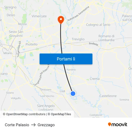 Corte Palasio to Grezzago map