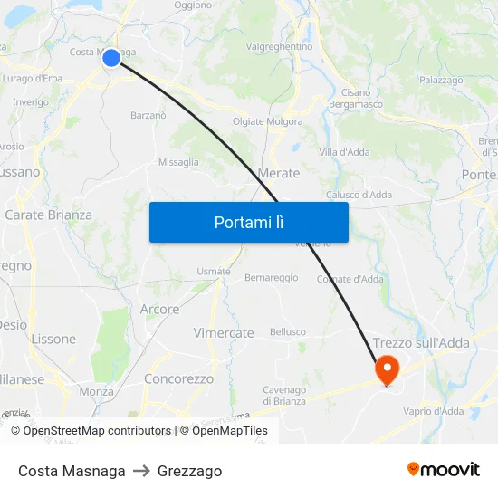 Costa Masnaga to Grezzago map