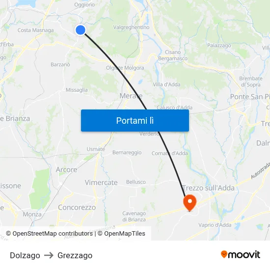 Dolzago to Grezzago map
