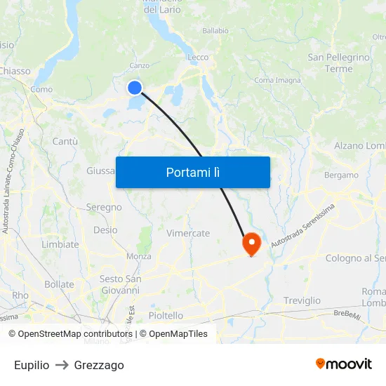 Eupilio to Grezzago map