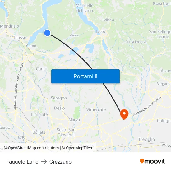 Faggeto Lario to Grezzago map