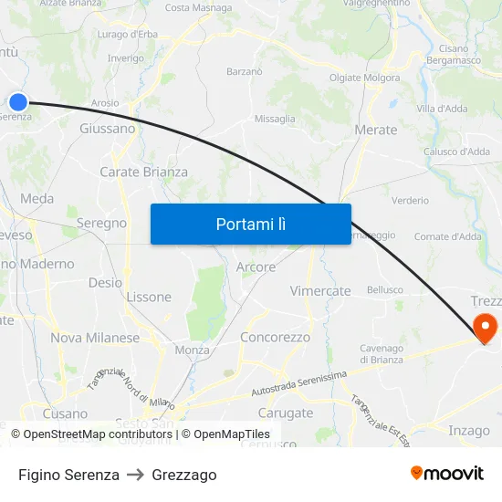 Figino Serenza to Grezzago map