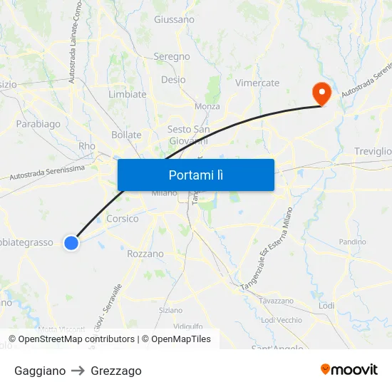 Gaggiano to Grezzago map