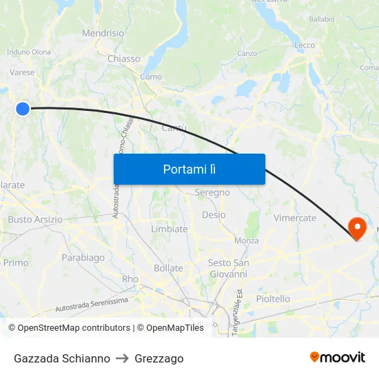 Gazzada Schianno to Grezzago map