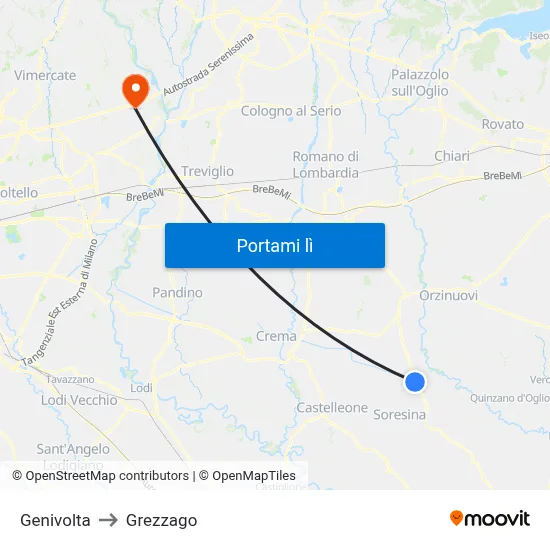 Genivolta to Grezzago map