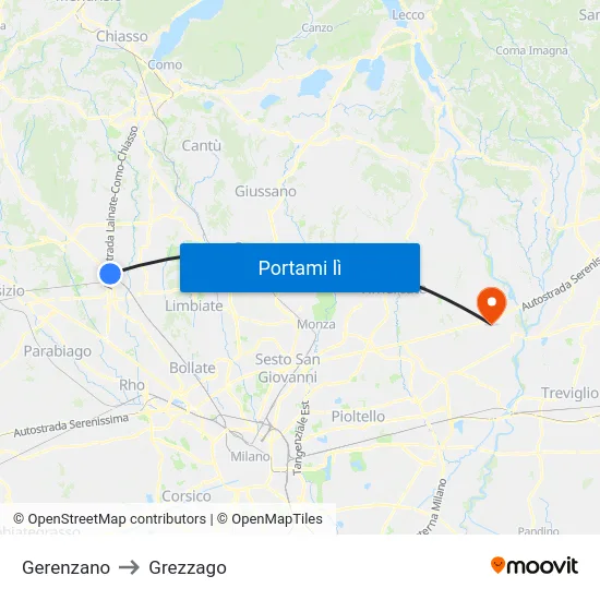 Gerenzano to Grezzago map