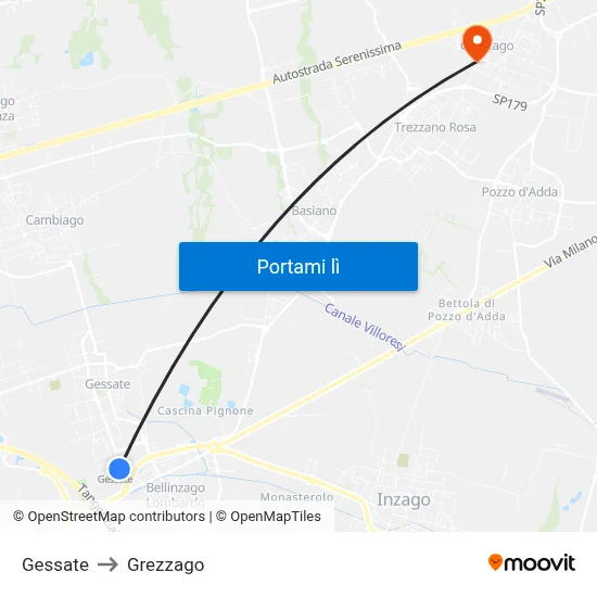 Gessate to Grezzago map