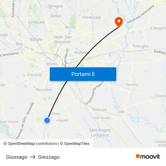 Giussago to Grezzago map