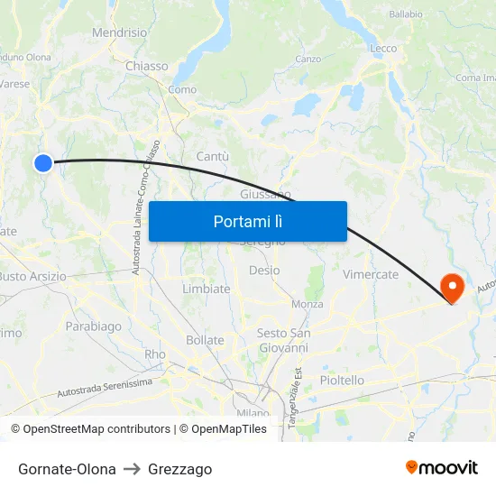 Gornate-Olona to Grezzago map
