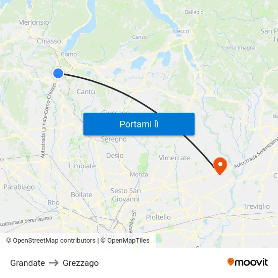 Grandate to Grezzago map