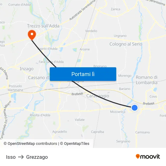 Isso to Grezzago map