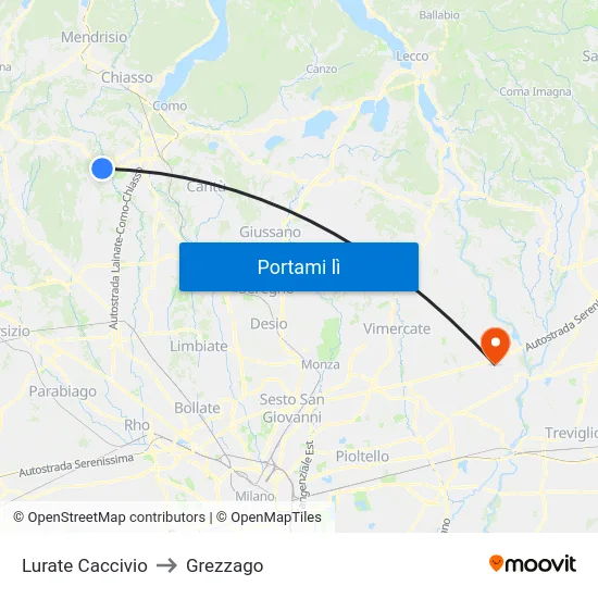 Lurate Caccivio to Grezzago map