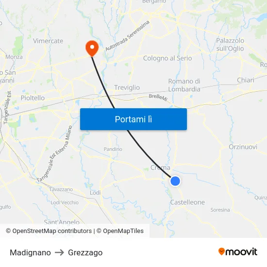 Madignano to Grezzago map