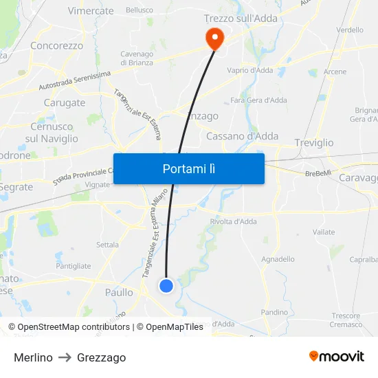Merlino to Grezzago map