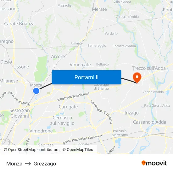 Monza to Grezzago map
