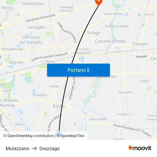 Mulazzano to Grezzago map