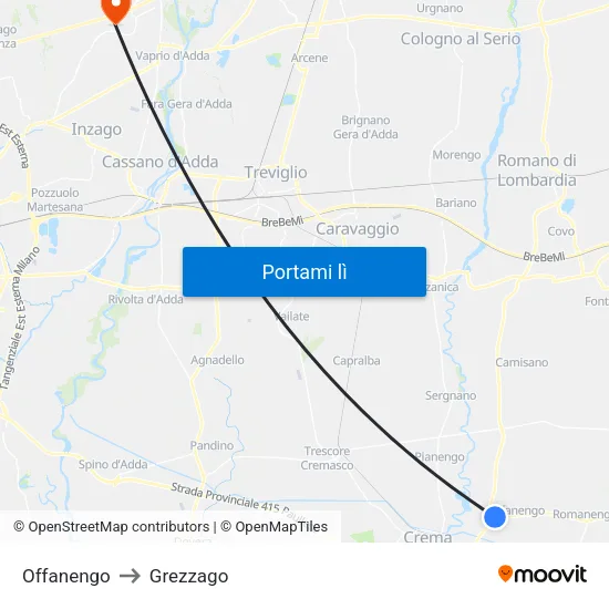 Offanengo to Grezzago map