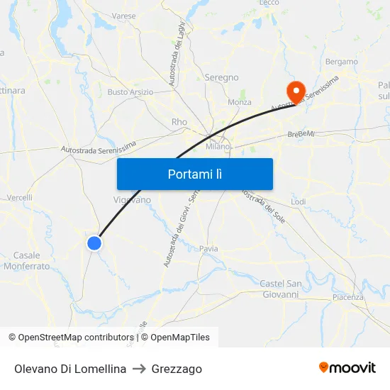 Olevano Di Lomellina to Grezzago map